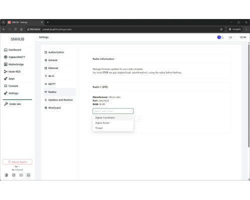 SMHUB Nano Mg24 – Linux-Based Smart Hub with Built-In Zigbee2MQTT, Node-RED & Matterbridge